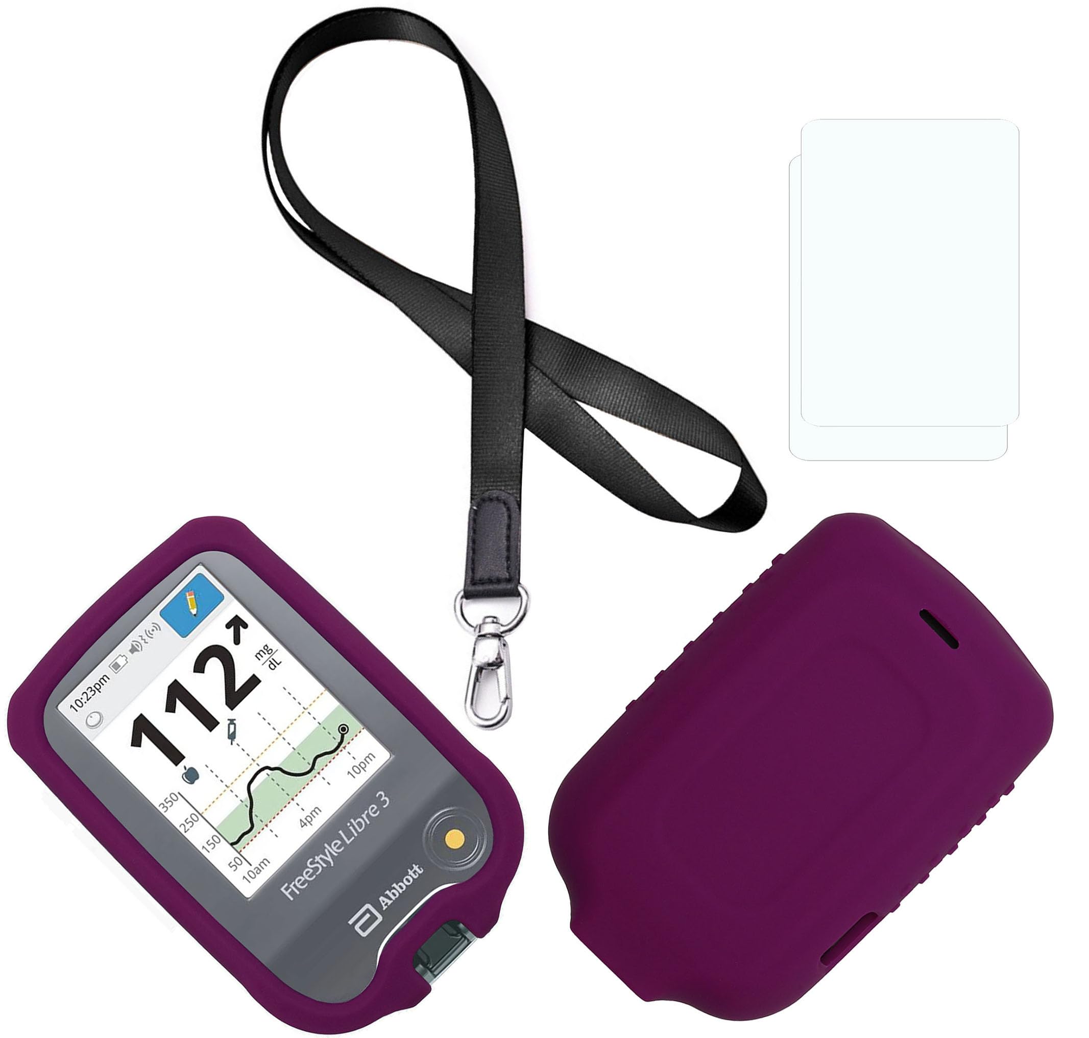 Photo 1 of (Purple) Premium Silicone Case (Lanyard + TPU Screen Protector) for Freestyle Libre 3 & Freestyle Libre 2