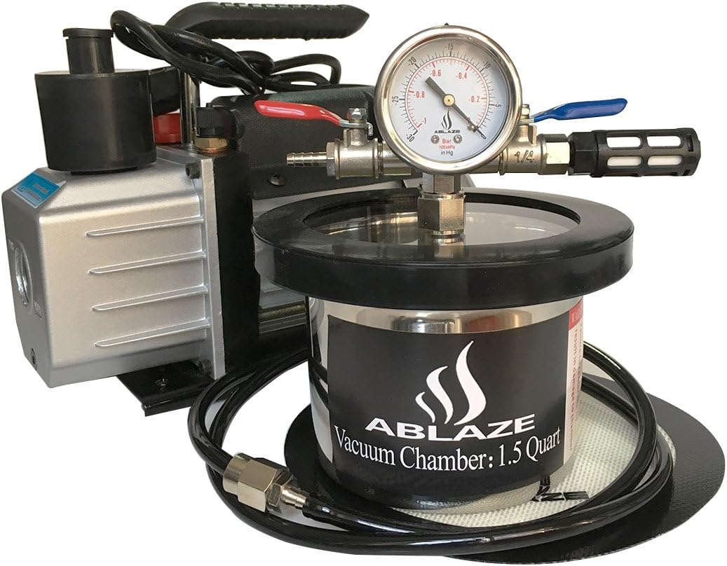 ABLAZE 1.5 Quart Stainless Steel Vacuum Degassing Chamber and 3 CFM Single Stage Pump Kit