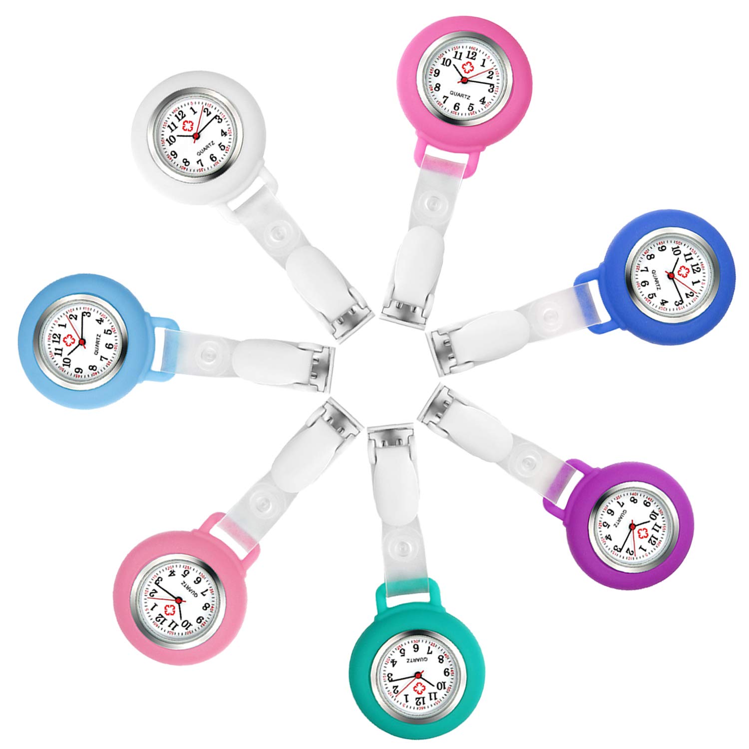 Avaner Nurse Watch Snap Lapel Watch Hanging Fob Watch with Silicone Cover for Nurses Doctors (7 Colors)