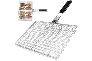 Fish Grill Basket Non-Stick Carbon Steel Grilling Basket with Foldable＆Removable Handle Grill Baskets for Fish, Vegetables, a
