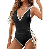 Fayenne One Piece Swimsuit Women Color Block Tummy Control Crisscross Side Adjustable Strap Bathing Suits Swimwear
