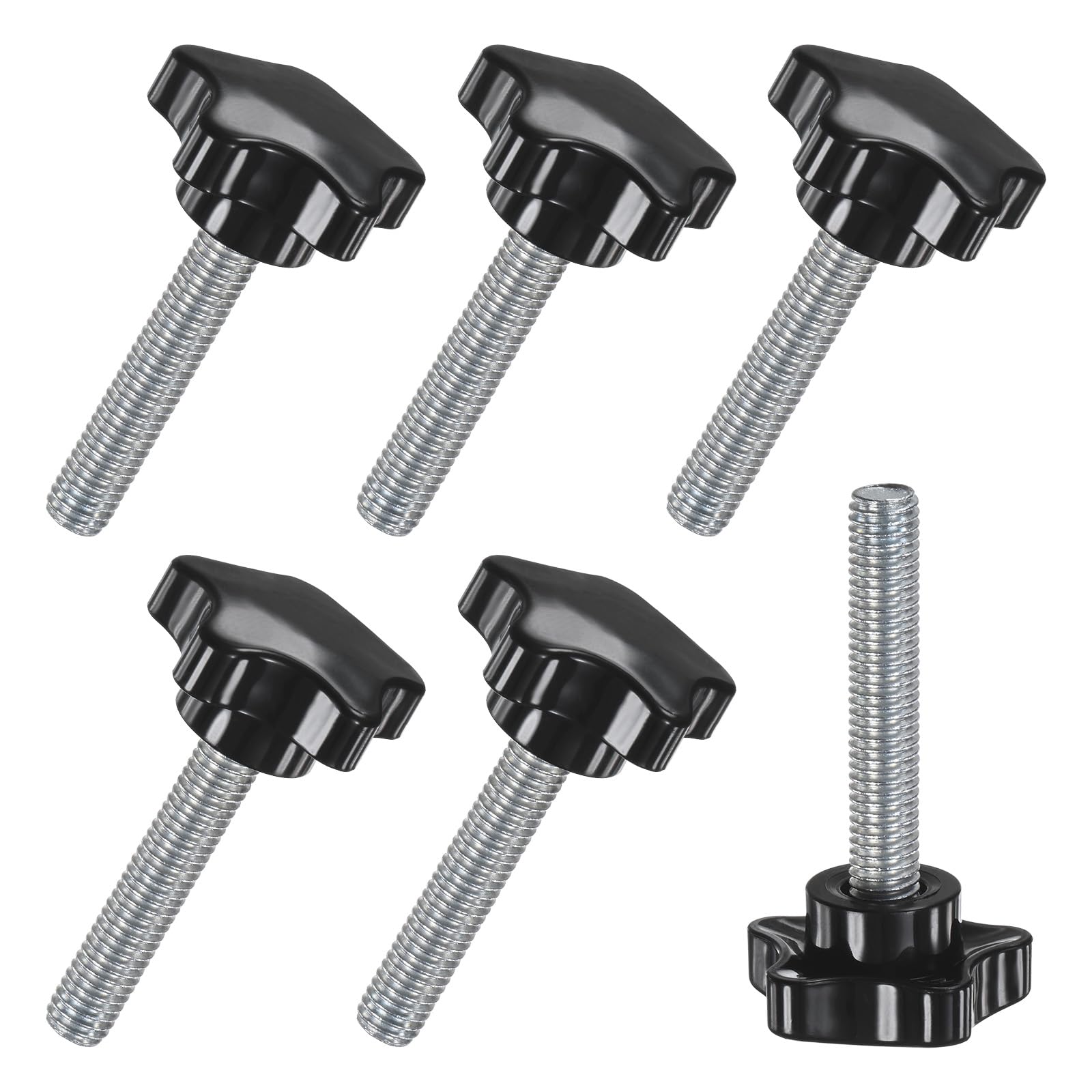 M METERXITY 6-Pack Star Clamping Knobs, M10x50mm Male Thread Hand Tightening Screw for Machinery/Electronic/Furniture/Umbrella Base, Machine Handle Replacement [39mm, Black]