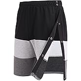 Deyeek Mens Tear Away Shorts Post Surgery Recovery Side Snap Shorts Color Block Cotton Break Away Pants with Pockets