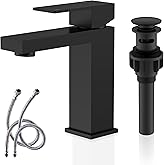 KENES Matte Black Single Handle Bathroom Sink Faucet, Stainless Steel Vanity Faucet for Bathroom Sink, with Pop Up Drain Stopper & Water Supply Hoses LJ-9031-2