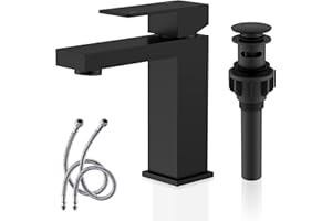 KENES Matte Black Single Handle Bathroom Sink Faucet, Stainless Steel Faucet for Bathroom Sink, with Pop Up Drain Stopper & W