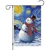 Louise Maelys Winter Christmas Garden Flag 12x18 Double Sided, Burlap Farmhouse Small Starry Night Snowman Yard for Xmas Seasonal Outside Outdoor House Holiday Decor
