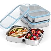 EC-Gaze 3 Pack Stainless Steel Snack Container, 2-Compartment Lunch Container with Lid, Reusable Food Storage Box for Snacks &amp; Meal Prep (700ml / 23.7oz)