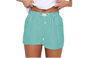 LMDUDAN Y2K Lounge Shorts for Women Gingham Boxer Shorts Cute Soft Elastic Low Waist Boxers Plaid Print Button Shorts 2024