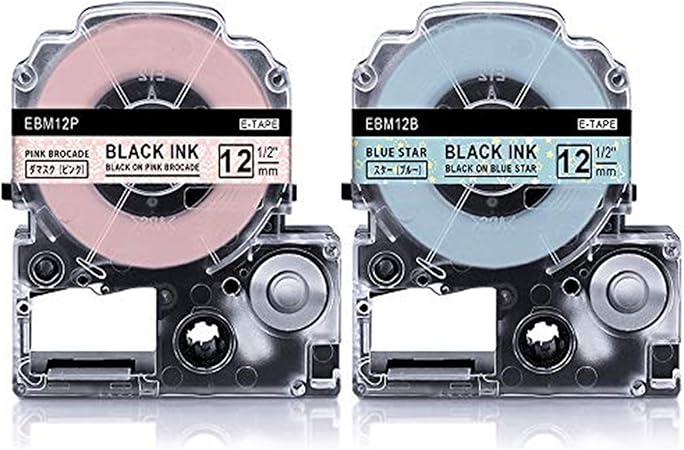 Amazon 12mm キングジム テプラpro テープ カートリッジ 模様 マット スター 緞子柄 黒文字 Sbm12b Sbm12p King Jimテプララベルライター用 互換テープ 二個セット Suminey 文房具 オフィス用品 文房具 オフィス用品