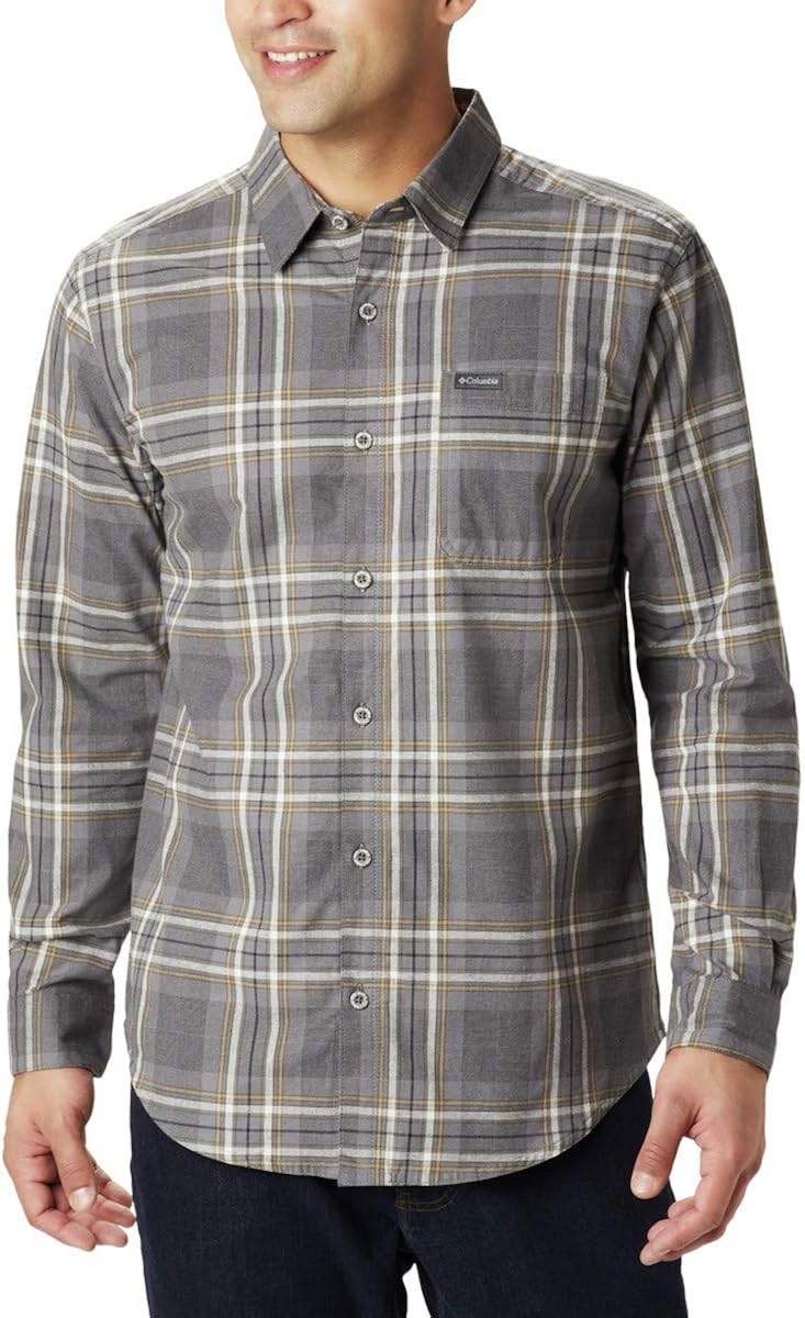 Columbia Men’s Boulder Ridge Long Sleeve Flannel Shirt, Comfortable Stretch Cotton at  Men’s Clothing store