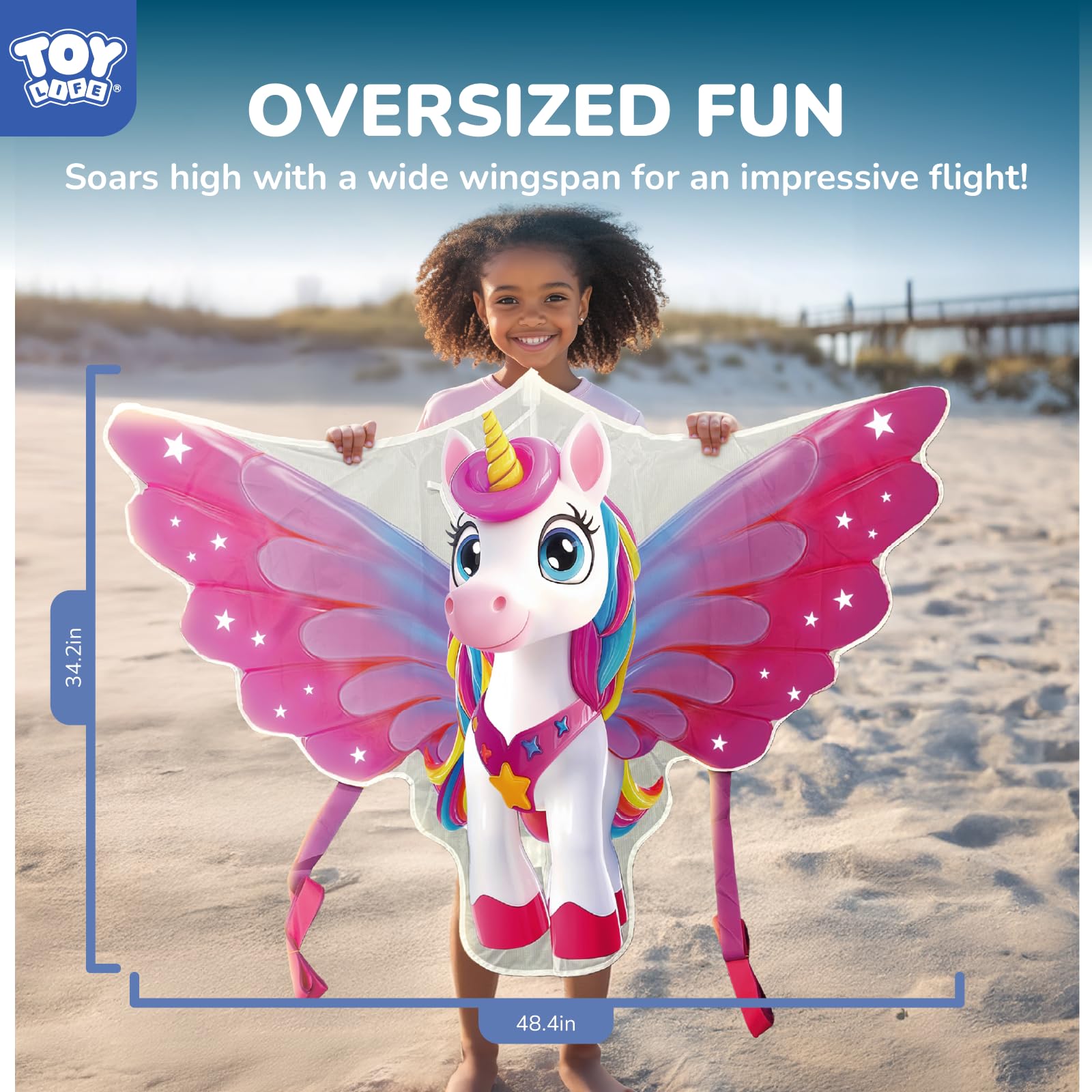 TOY Life 48.4'' Giant Girls Kites Easy to Fly for Kids Adults with 328.1 FT String, Beach Kite Outdoor Game Outside Toys Activity, Toys for Girls, Gift for Girls Ages 4-8