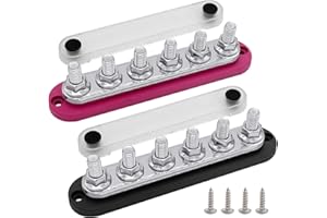 6 x 3/8" (M10) Studs Power & Ground Distribution Block Bus Bar, Ampper 7" 12V 300A Battery BusBar with Cover for Auto, Boat a