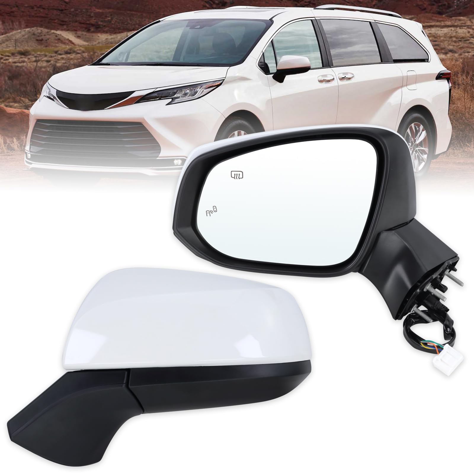 Photo 1 of ***1PIECE***Lqito Left Driver Side Mirror Compatible With 2021-2025 Toyota Sienna With Manual Folding Power Glass Heated Bilnd Spot White Replace#8794008190(6Pins)
