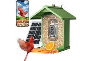 PawPeri Bird Feeder with Camera 2.5K HD Live Video, AI Bird Identifier, 5MP Photos, 7W Solar Powered & 4000mAh Battery for Wall/Mount/Hang (Green)