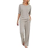 JiniGolla Womens Pajama Sets Waffle Knit Short Sleeve Shirt with Long Pajama Pants Soft Sleepwear Pj Lounge Sets