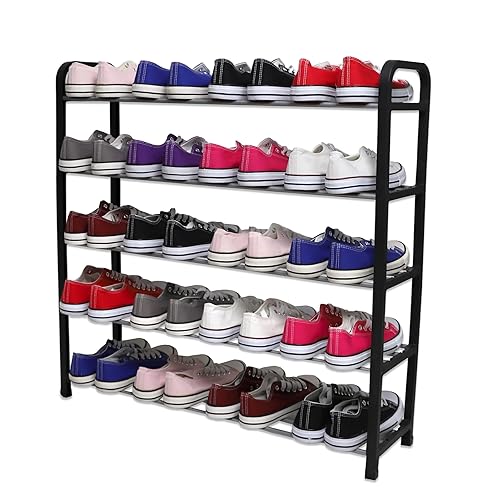 1ABOVE 5 Tier Shoe Rack Organiser, Heavy duty storage unit, Quick Assembly No Tools Required, Holds upto 15-20 pairs (BLACK)