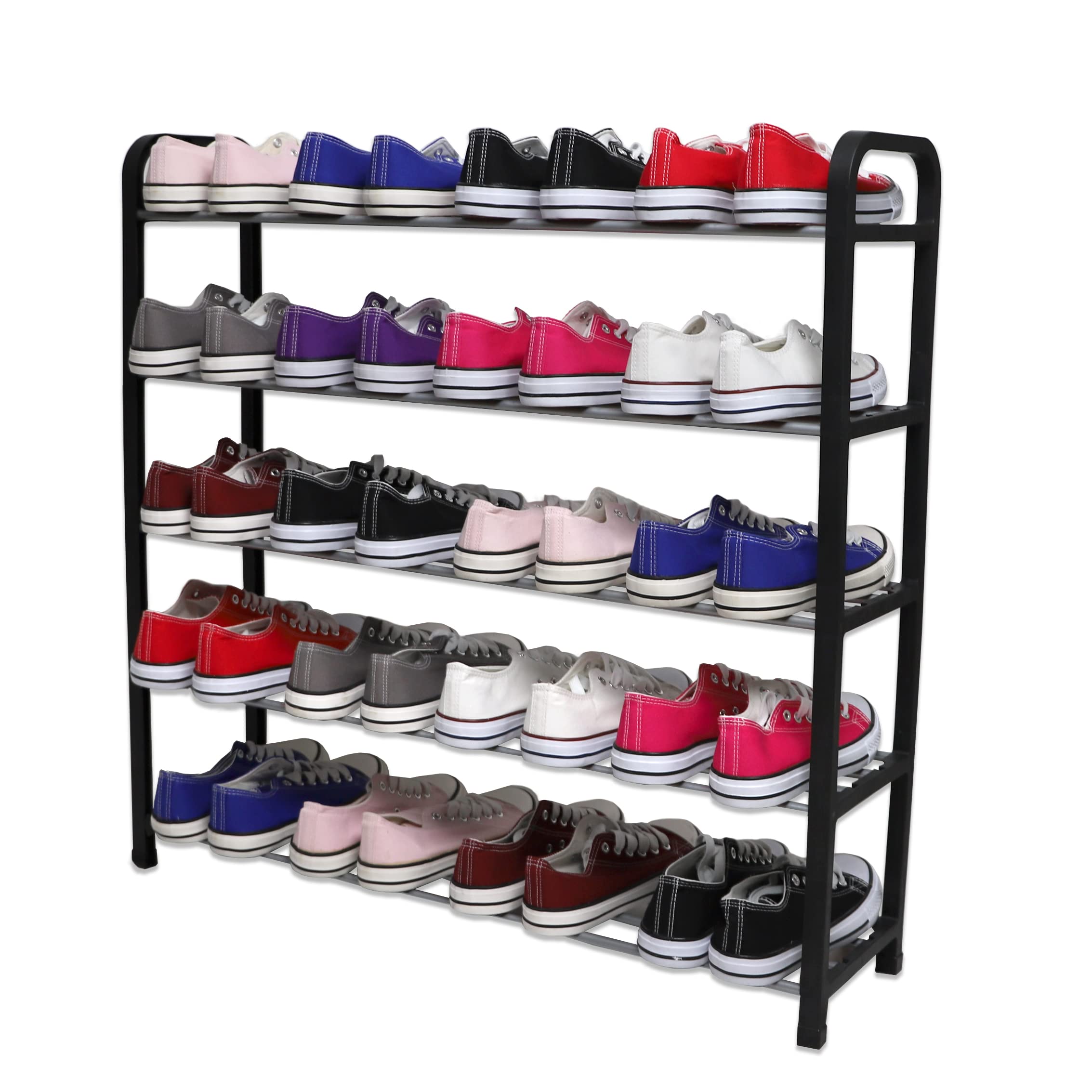 1ABOVE 5 Tier Heavy Duty Shoe Rack Organiser – Quick Tool-Free Assembly, Space Saving Storage Unit for Approx. 15 Pairs of Shoes (Black)