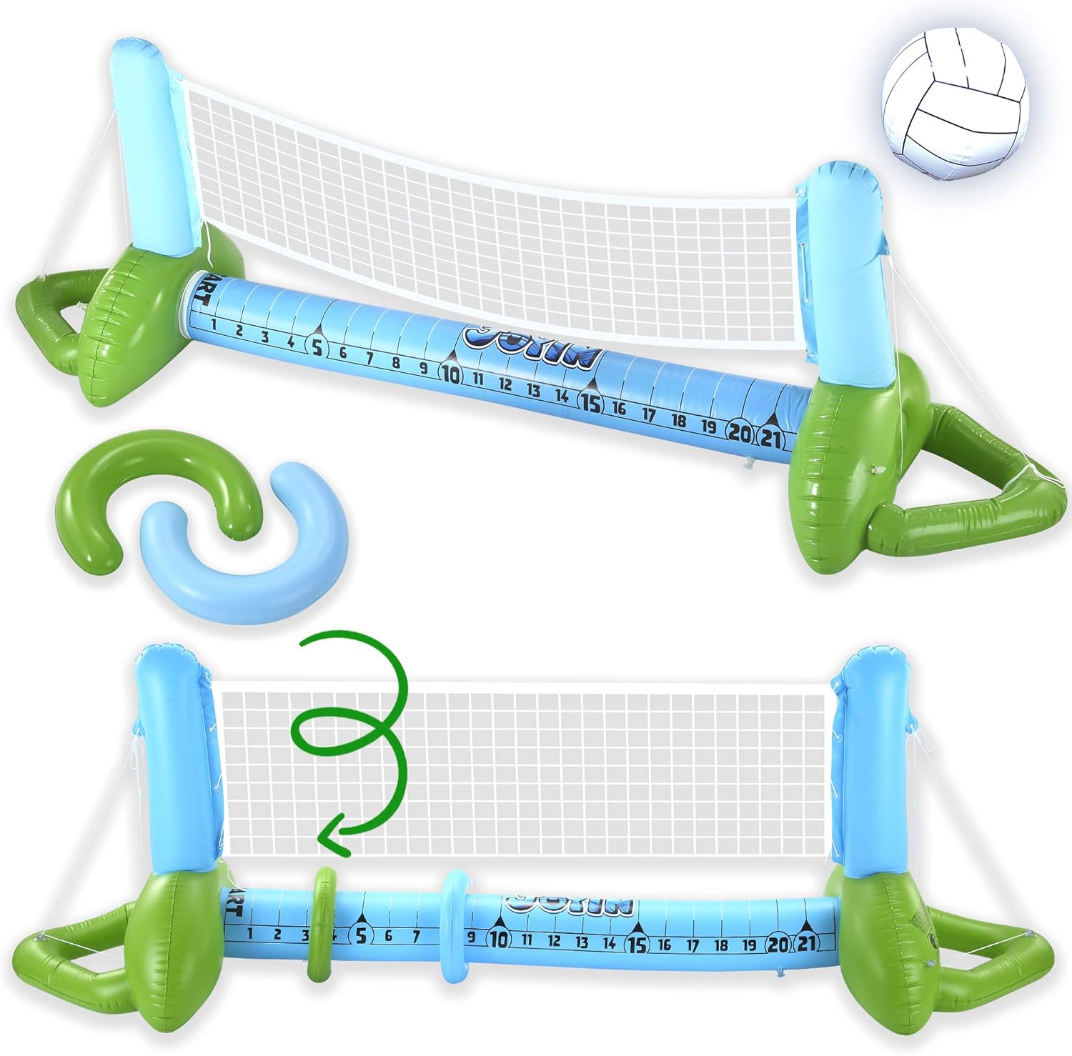 JOYIN Inflatable Pool Volleyball Set, Volleyball Net & Basketball Hoops Pool Float Set, Floating Summer Floaties, Volleyball Court Pool Party Lounge Raft, Inflatable Party Fun Swimming Game Toy: Toys & Games