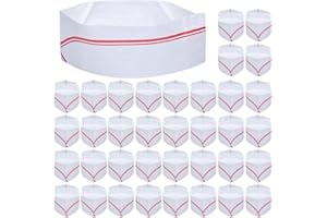 40 PCS Disposable Soda Jerk Paper Cap Chef Hat Retro Diner Food for Theme Restaurant Party with Red or Brown Strip (Red)