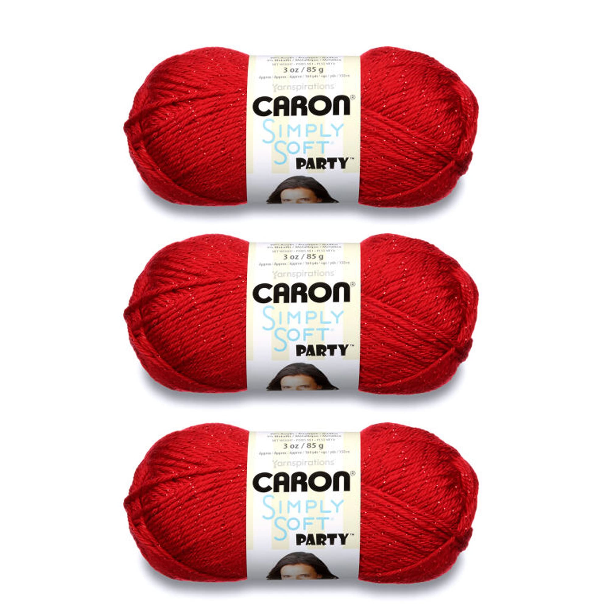 Caron Simply Soft Party Red Sparkle Yarn - 3 Pack of 85g/3oz - Acrylic - 4 Medium (Worsted) - 164 Yards - Knitting, Crocheting & Crafts — image 1