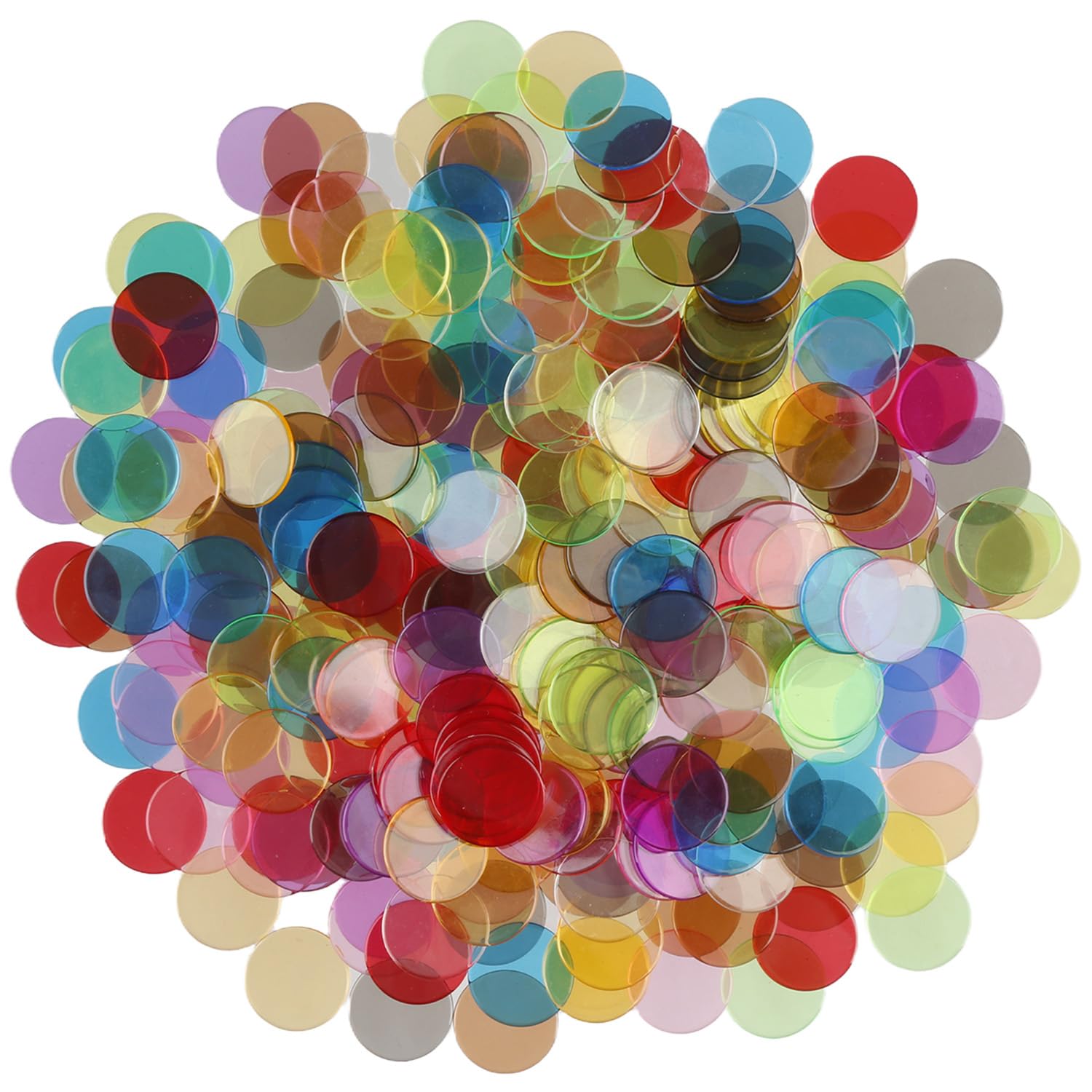 wellrun 250 Pcs Transparent Colour Counting Chips,19mm Plastic Round Counters,Bingo Counting Discs for Maths Learning,Sorting,Grouping