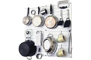 Wall Control 30-KTH-200 WW Kitchen Pegboard Organizer Pots and Pans Pack Storage and Organization Kit Accessories, White/Whit