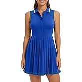 ATTRACO Women Tennis Dresses Polo Golf Dress Zip Up Pleated Workout Dress with Built in Shorts and Bra