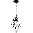 riomasee Mini Chandelier Black Crystal Chandelier 1 Light Elegant Chandelier Crystal Iron Ceiling Light Fixture for Bedroom,Farmhouse,Foyer