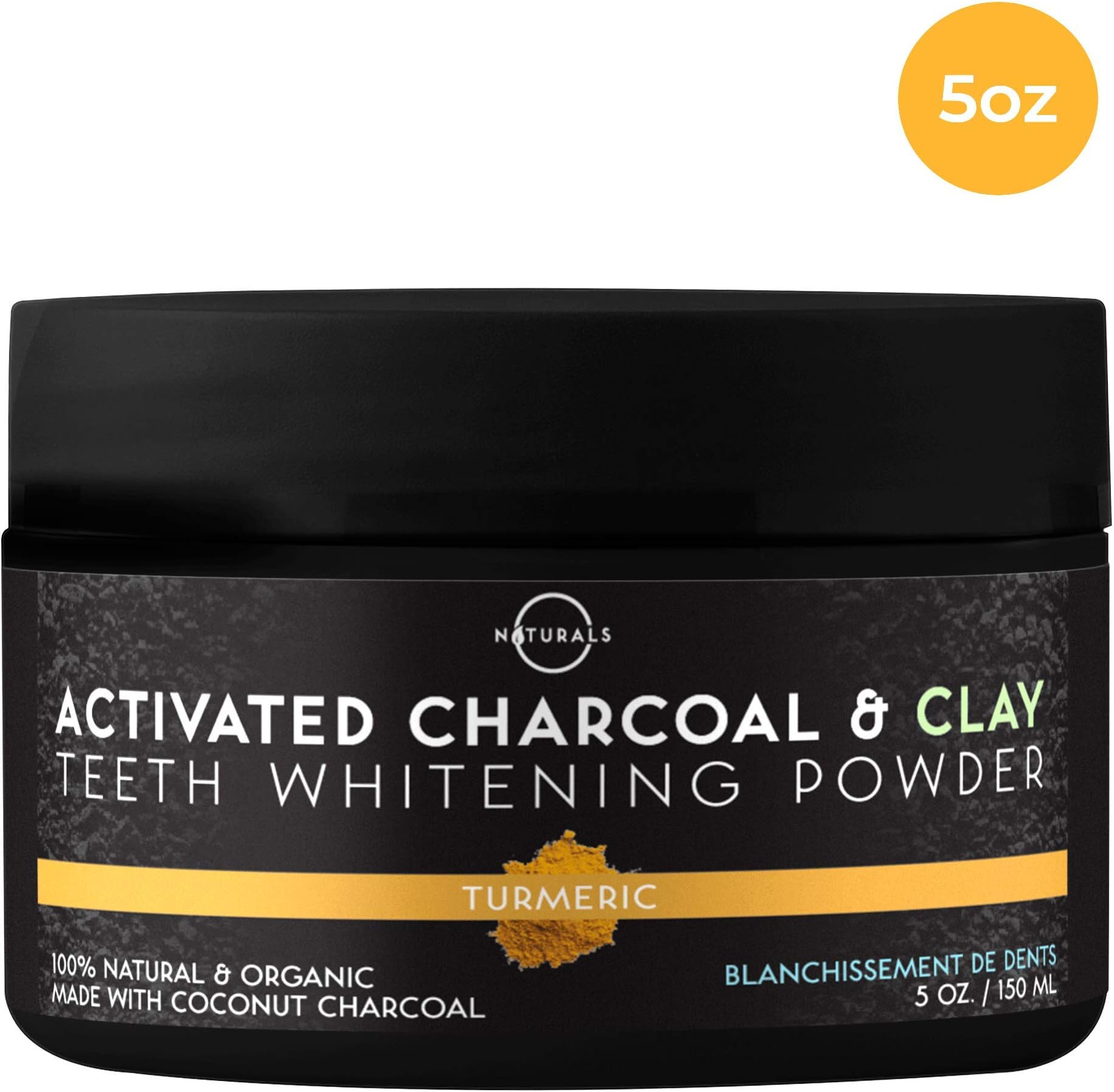 O Naturals Teeth Whitening Powder, Natural Activated Charcoal Teeth Whitening, Coconut Turmeric & Bentonite Clay. Fresh Breath, Brightens Teeth, Bright Smile. Non-Abrasive, Made in UK 5oz