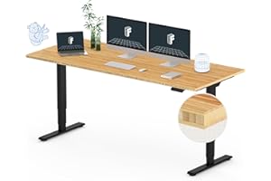 FLEXISPOT Pro Bamboo 3 Stages Dual Motor Electric Standing Desk 72x30 Inch Whole-Piece Board Height Adjustable Desk Electric Stand Up Desk Sit Stand Desk(Black Frame + Bamboo Desktop)