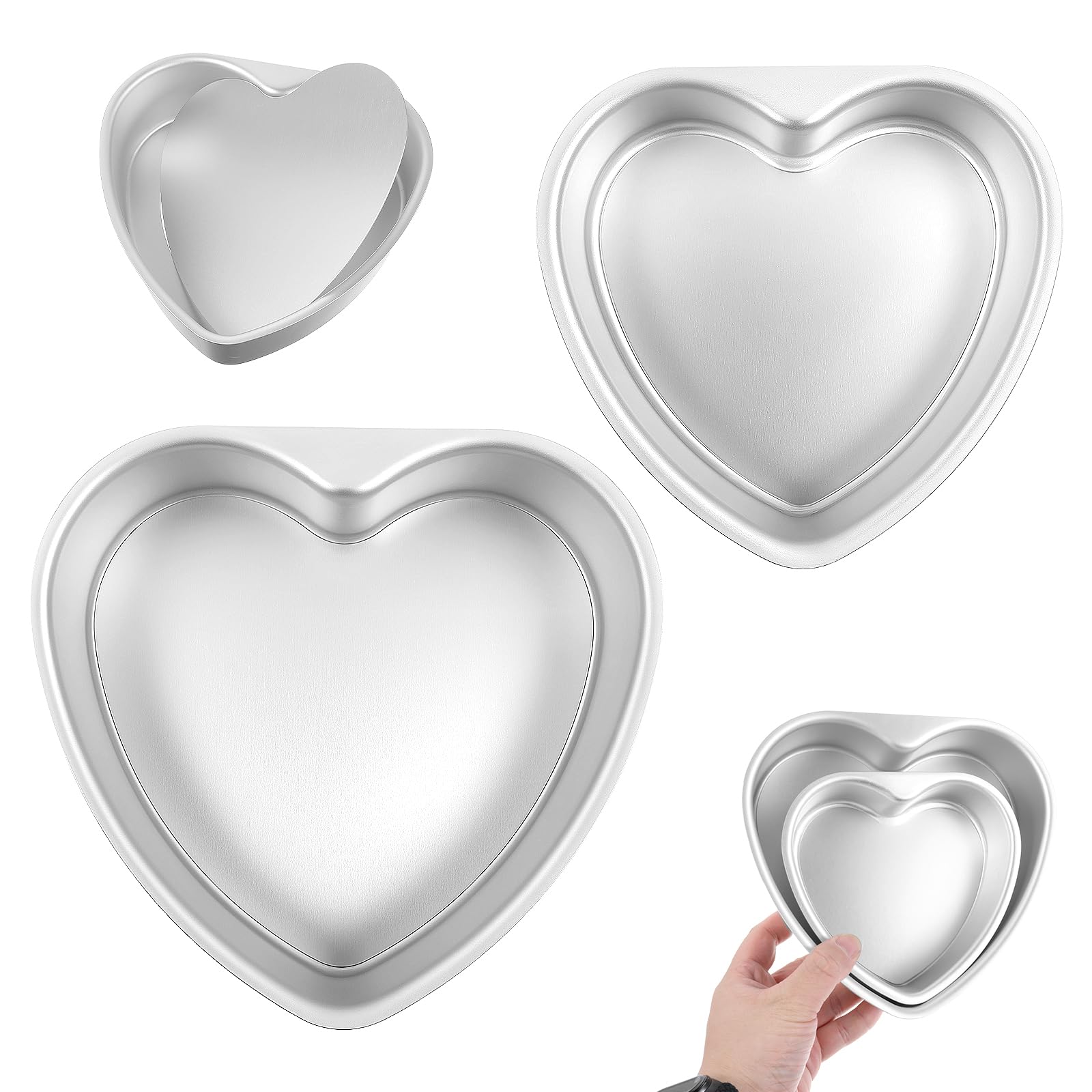 Photo 1 of 2 Pcs Heart Shaped Cake Pan 6/8 Inch Aluminum Cake Pans Large Heart Cakes Pan Durable Stainless Steel Baking Pans Tins Nonstick Molds for Baking Valentine's Weddings Birthday Party