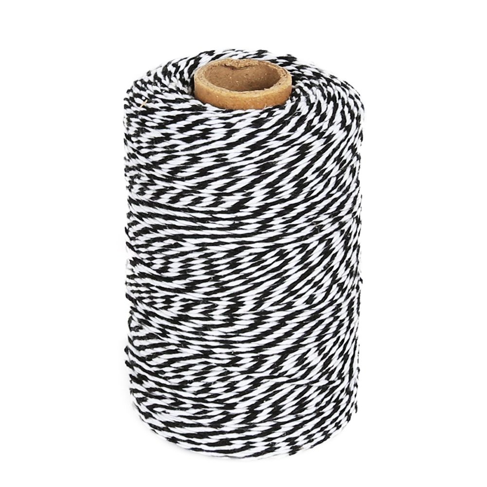 tenn well Christmas String, 200m Cotton Coloured Twine String for Gift Wrapping, Packing and Crafts Decorations (Black and White)