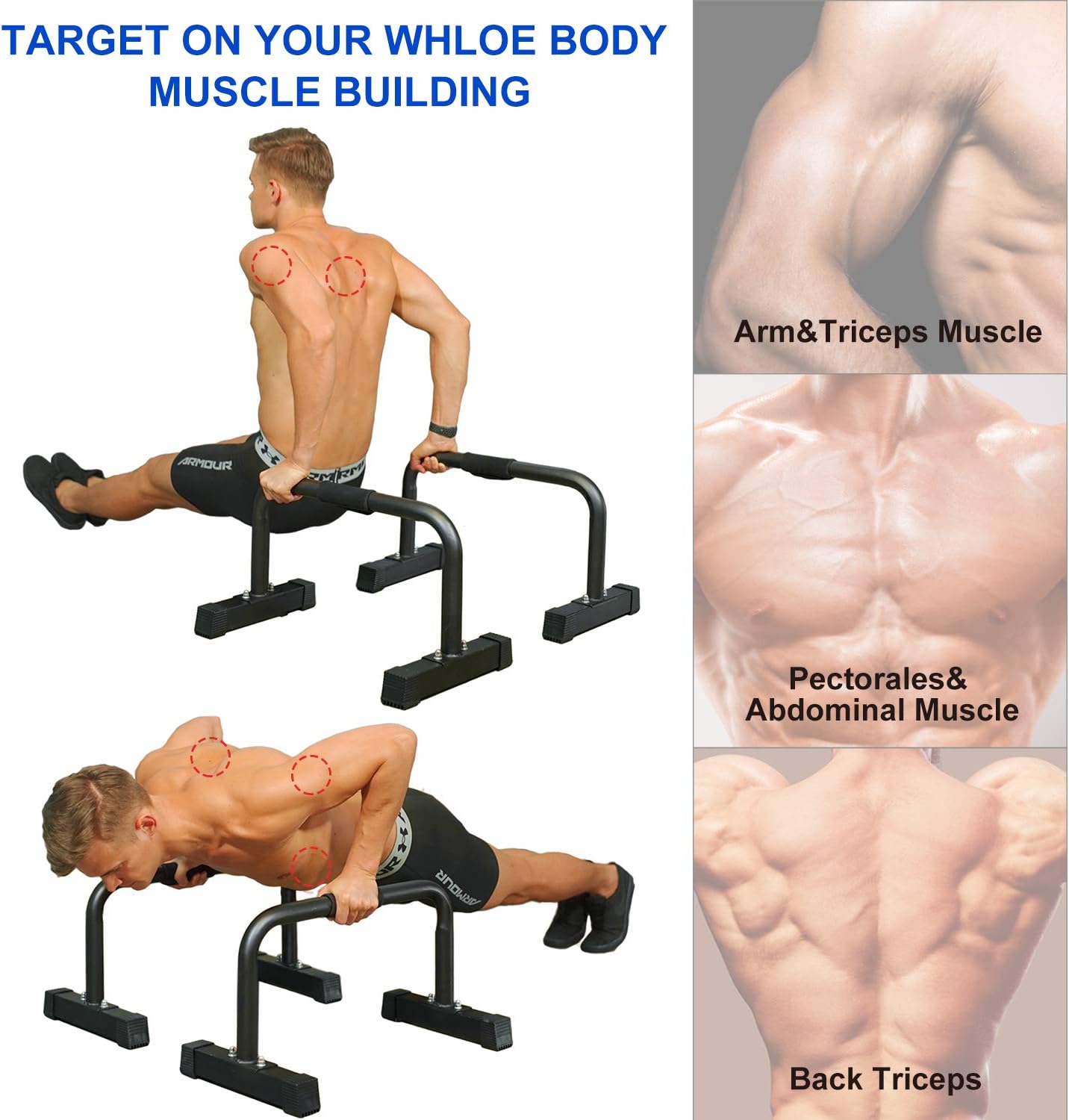 eHUPOO Push Up Bars Parallettes Dip Bars, Strength Training Pushup Stands for Bodyweight Workout&Home Gym Exercise, XL Push Up Stand Bars for Men Women, with Hand Grips Non-Slip Sturdy Structure.24x13” : Sports & Outdoors