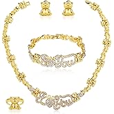 African Necklace Set Hugs and Kisses Gold Jewelry Sets For Women 18k Gold/Silver Filled LOVE Necklaces Jewelry Sets Wedding Jewelry Necklace Earrings Bracelet Ring Gifts