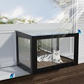 Cat Window Box Window Catio with Weatherproof PVC Side Panels | Fits 25.4-43.3 in Windows, Seasonal PVC Side Panels, Easy Assembly