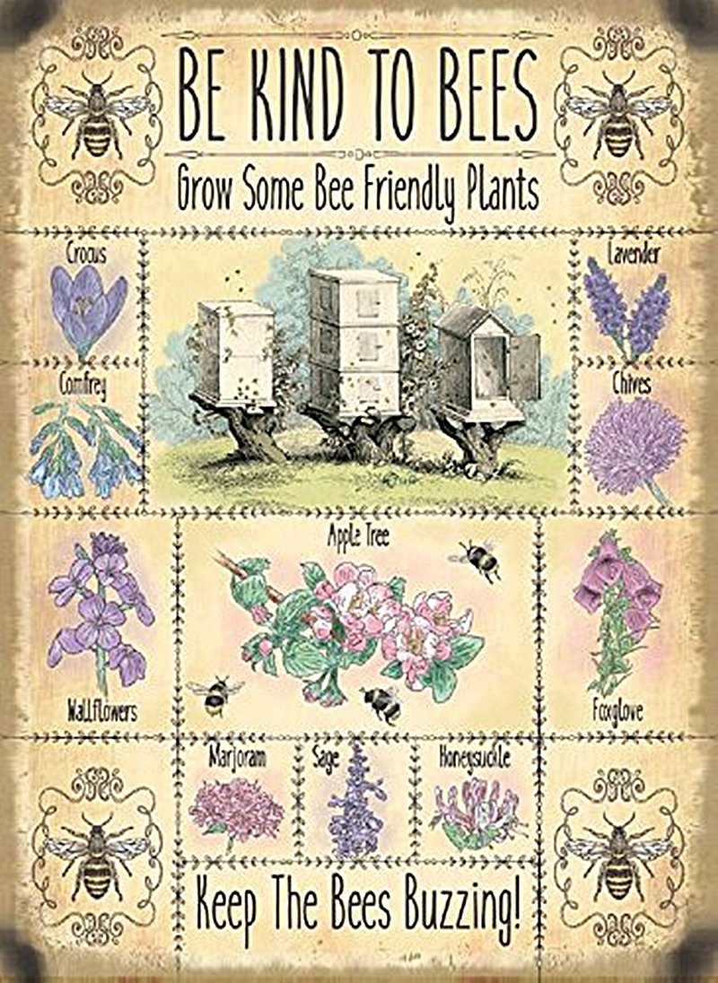 New "be kind to bees, grow bee friendly plants" metal advertising wall sign 15x20cm