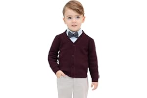 Lilax Baby Boys Basic Long Sleeve V-Neck Classic Knit Cardigan Sweater (Burgundy, 3-6 Months)