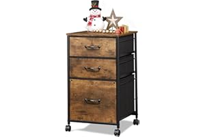 DEVAISE Mobile File Cabinet, Rolling Printer Stand with 3 Drawers, Fabric Vertical Filing Cabinet fits A4 or Letter Size for Home Office, Rustic Brown Wood Grain Print