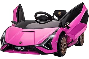 Aosom Lamborghini SIAN Licensed Kids Ride On Car, 12V Battery Powered Electric Sports Car Toy with Remote Control, Horn, Music, & Headlights for 3-5 Years Old， Pink