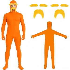 Orange Bodysuit with Yellow Mustache and Eyebrows for Halloween Outfits | S-XXL Size Are Available, Open Face Jumpsuit Costum