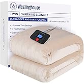 Westinghouse Electric Blanket Twin Size, Super Cozy Soft Flannel 62"" x 84"" Heated Blanket with 10 Fast Heating Levels & 1-12 Auto-Off, Machine Washable, ETL&FCC Certification, Beige
