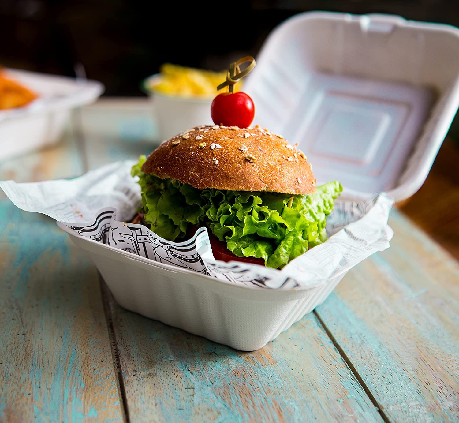 Ecoware 100% Natural, Biodegradable, Compostable, Ecofriendly, Bagasse, Safe & Hygienic Disposable Clamshell Hamburger Box - Size 6 inch x 6 inch x 3 inch 450ML or 15.8oz (50)