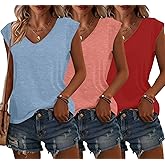 Bliwov 3 Pack Womens Cap Sleeve Tops V Neck T Shirts Summer Spring Outfits Beach Vacation Fashion Tee Blouse Workout Clothes