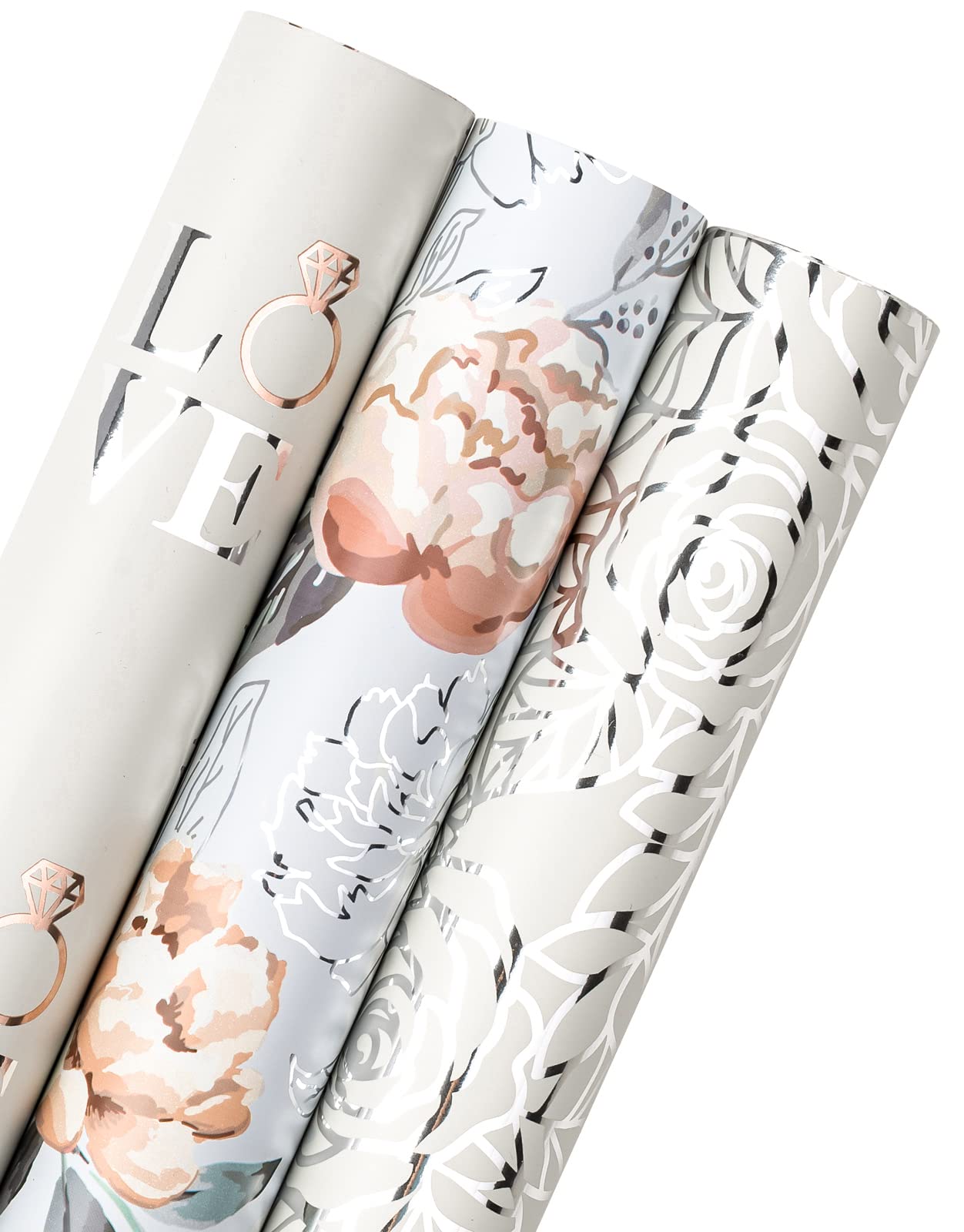 RUSPEPA Wedding Wrapping Paper Roll - Mini Roll - 43.2 cm X 3.05 m Per roll - 3 Different Silver Design (42.5 sq.ft.ttl)