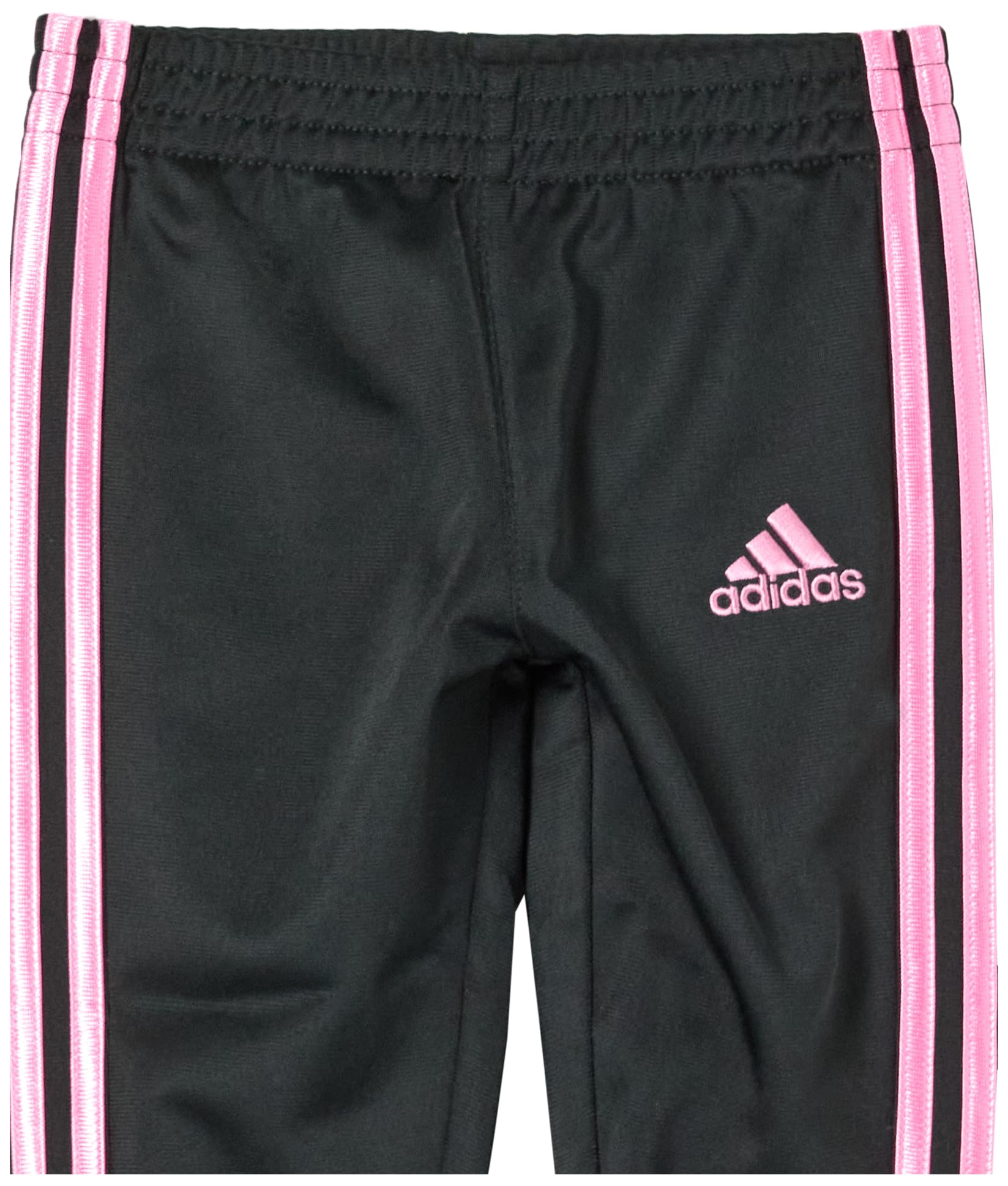 adids Girls 2-Piece Classic Tricot Track Suit Jacket & Pants, Black/Light Pink, 24 Months