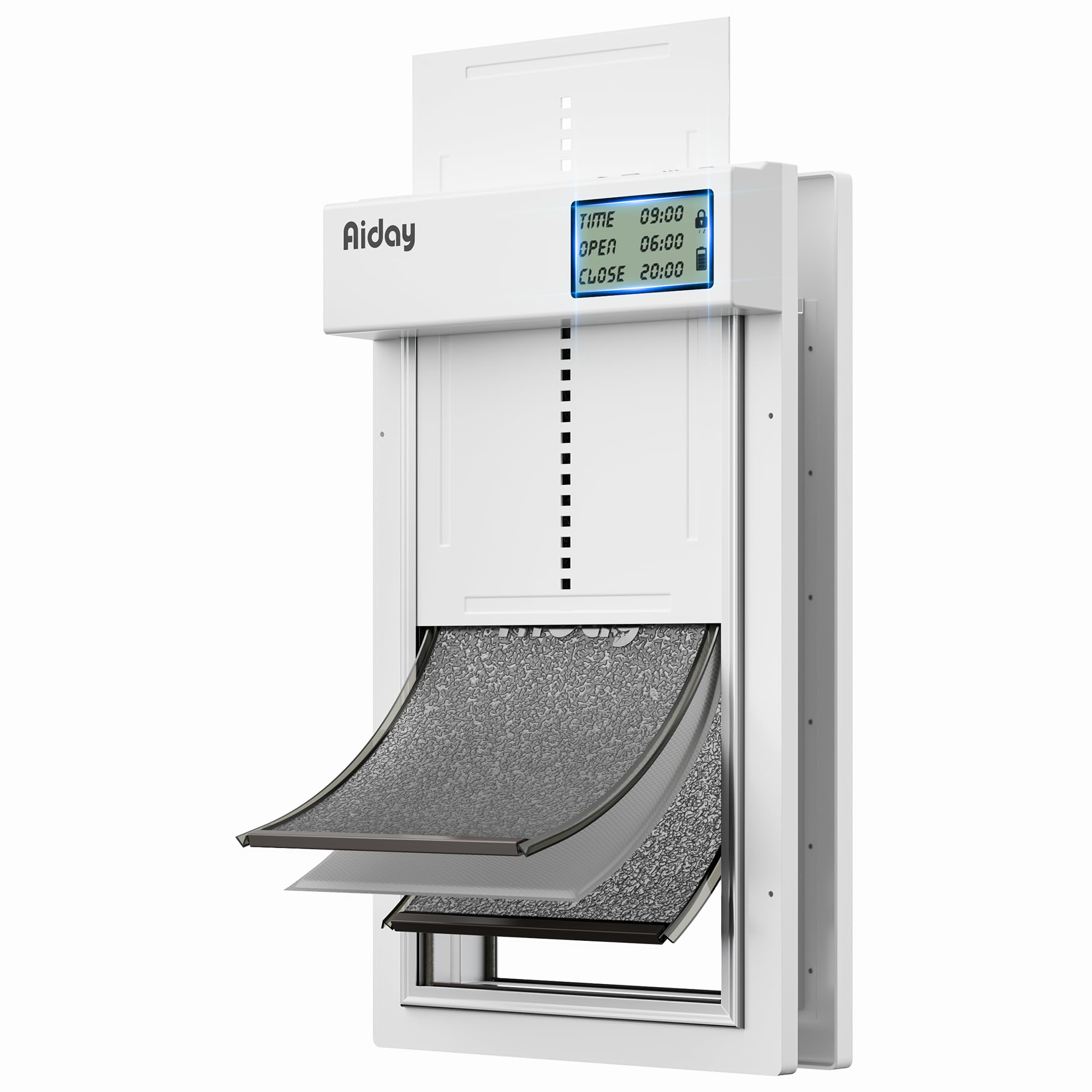 Photo 1 of Automatic Dog Door for Door with LCD Display, 3-Flap Smart Electronic Large Dog Door with Battery-Powered, Manual/Timer Modes, Anti-Pinch, Aluminum Frame&Panels - L