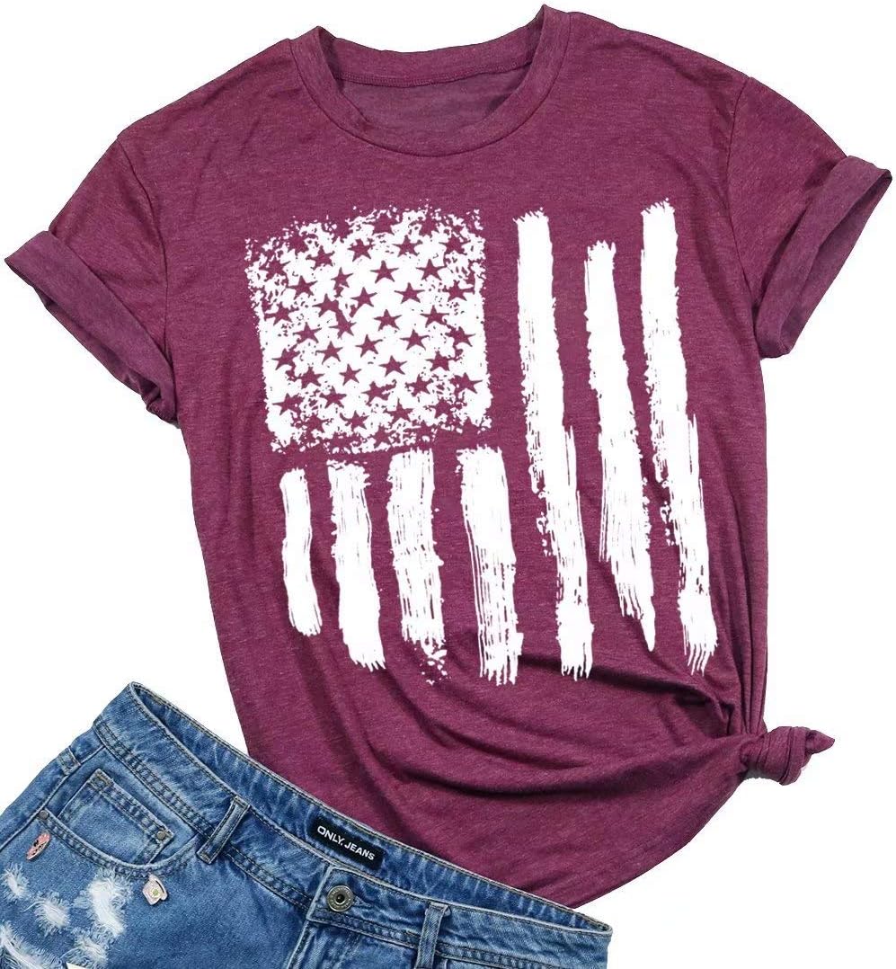 LUKYCILDPatriotic Shirts for Women American Flag Shirt 4th of July Tshirt Graphic Tees Casual Short Sleeve Tee Top