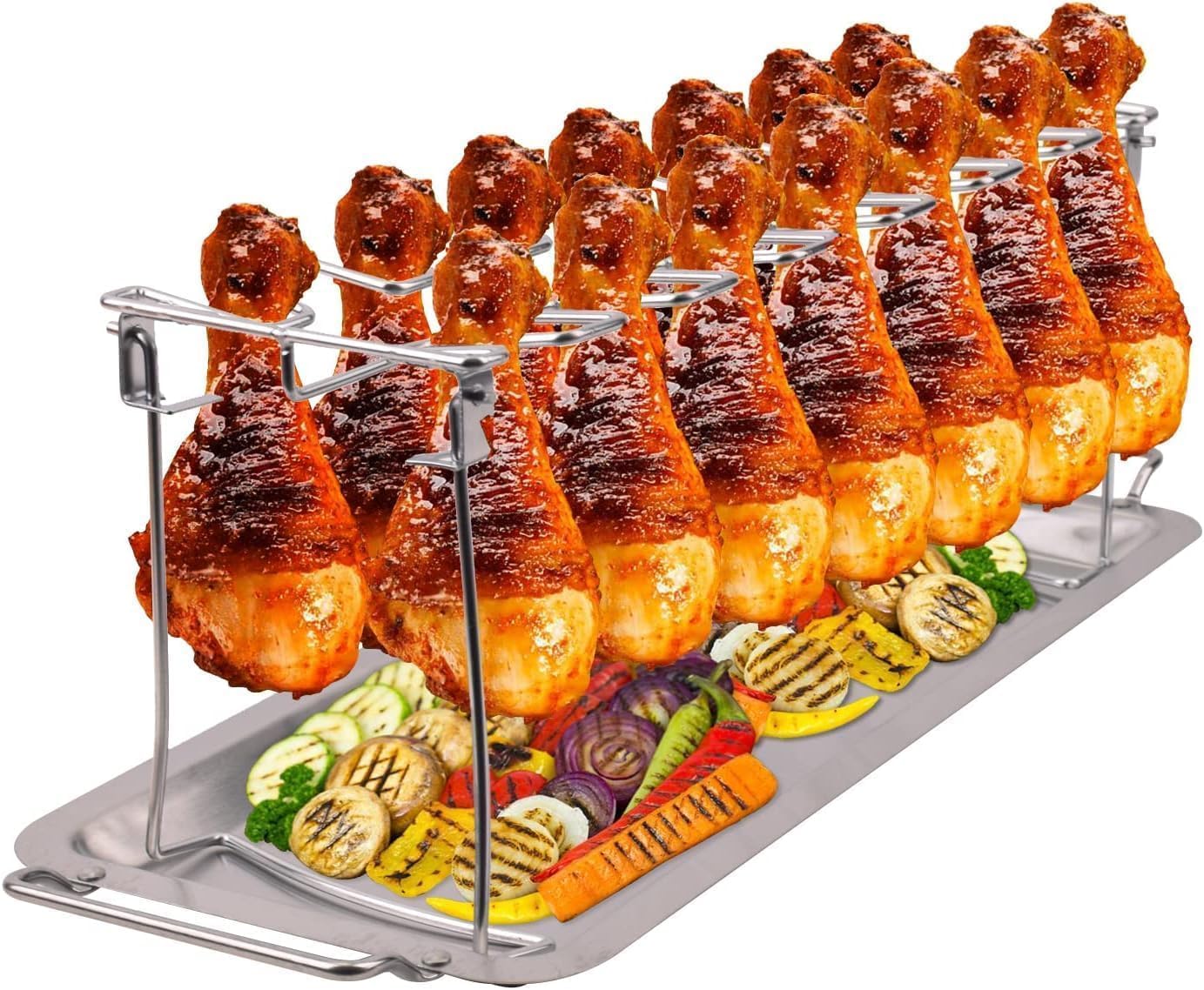 Photo 1 of NEWCOMDIGI Chicken Leg Rack for Grill with Drip Tray, 14 Slots Stainless Steel Chicken Lollipop Rack, Drumstick Holder Roaster Stand for Smoker Grill Oven, Picnic, BBQ Accessories
