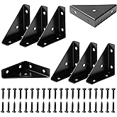 Corner Brace Brackets, 8Pcs 66mm x 66mm Black Corner Braces for Wood | Metal Corner Brackets, Triangle Shelf Bracket, Angle Bracket, Corner Desk Connector for Bed, Table, Cabinet