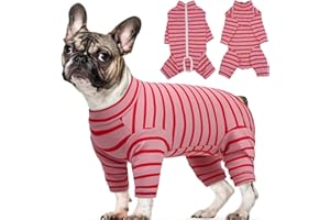 Kuoser Recovery Suit for Medium Dogs After Surgery, Long Sleeve Dog Surgery Recovery Suit, Dog Onesie for Abdominal Wounds Skin Disease, Red M